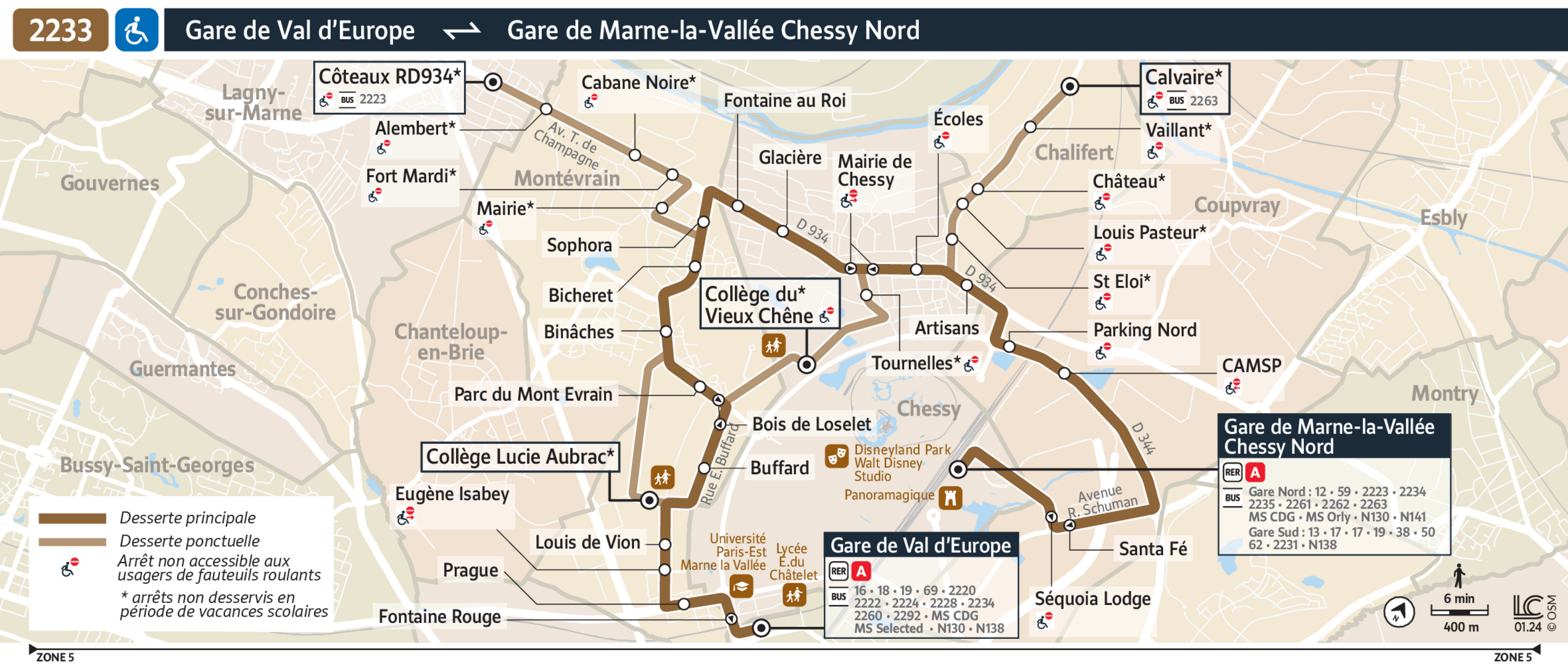 Tracé de la ligne de Bus 2233