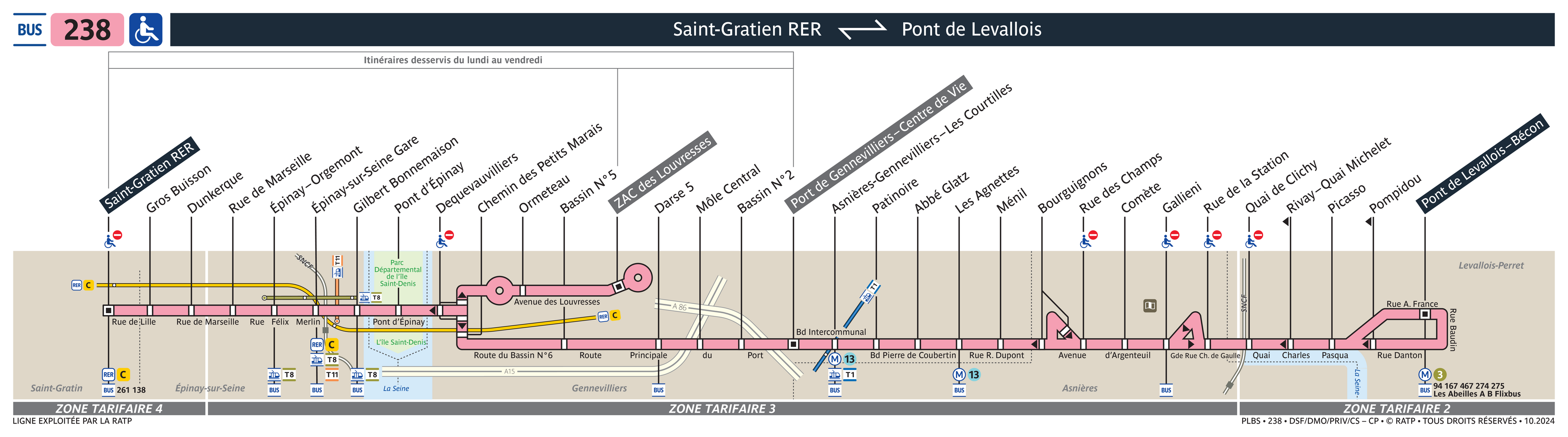 Bus Line 238: map, stops, and real-time schedules | Bonjour RATP