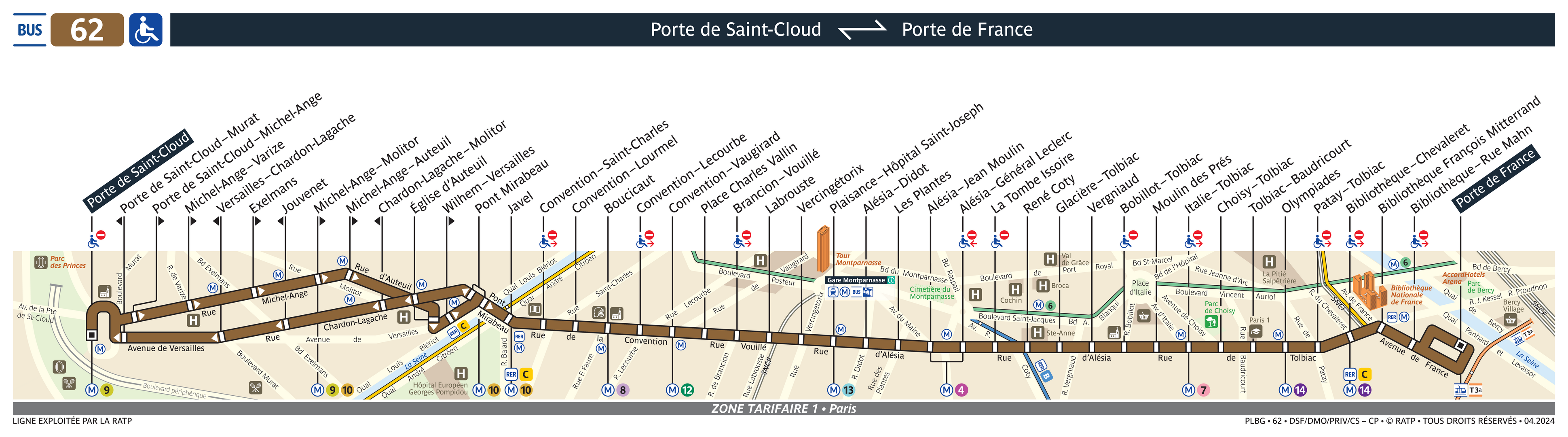 Bus Line 62: map, stops, and real-time schedules | Bonjour RATP