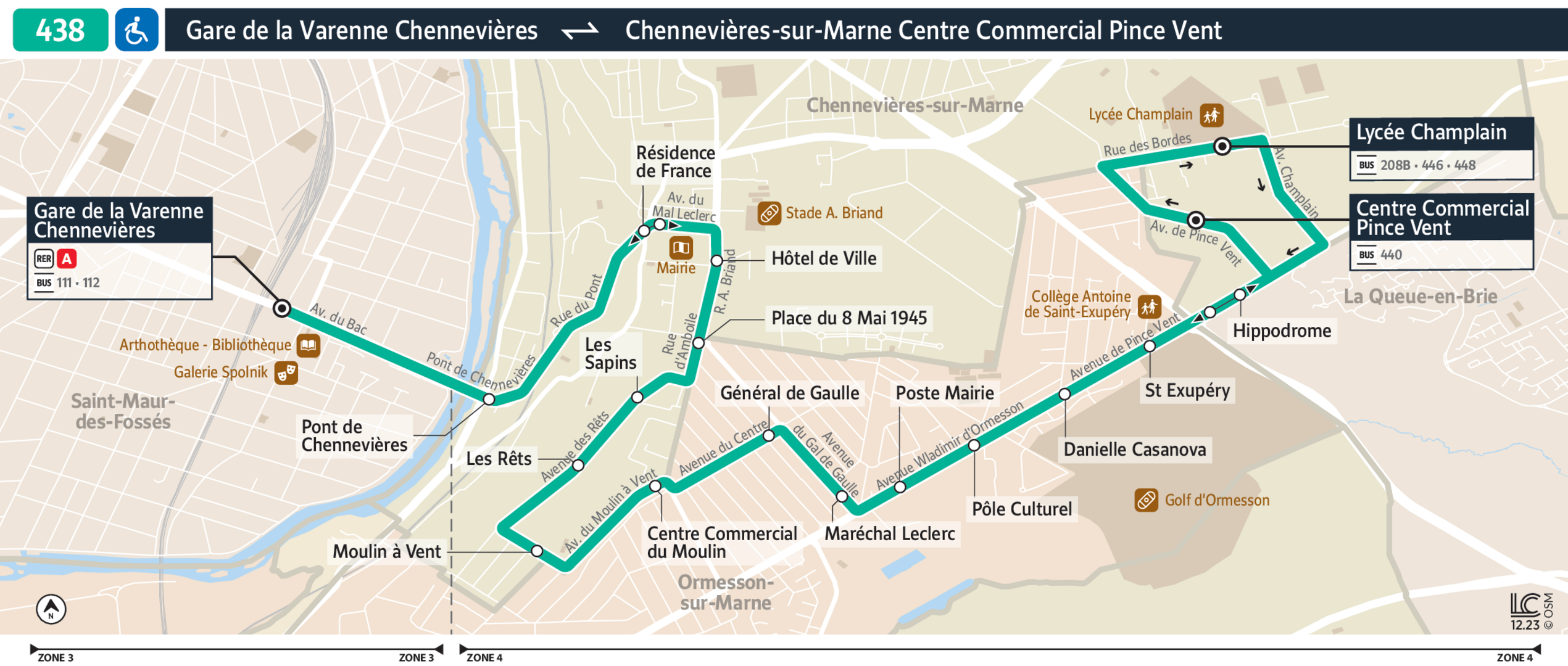 Tracé de la ligne de Bus 438