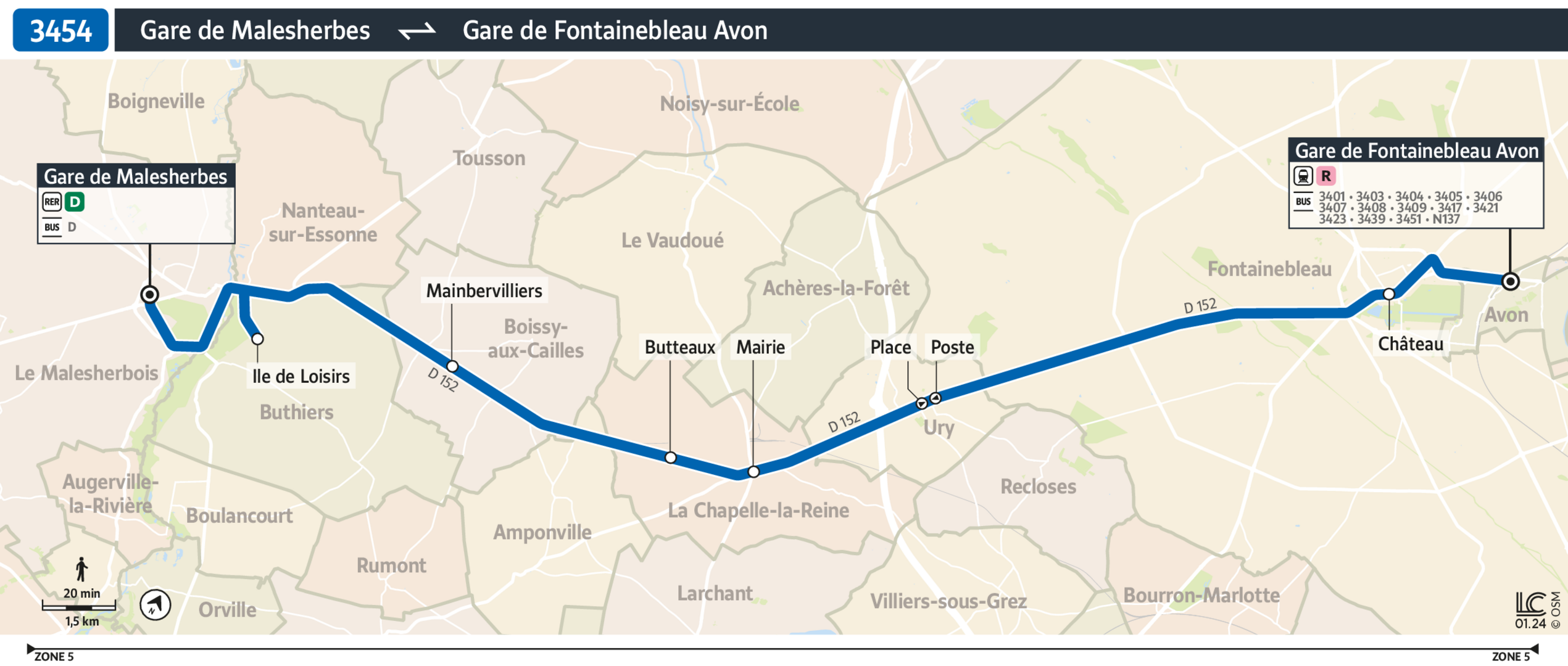 Bus Ligne 3454 : plan, arrêts et horaires en temps réel | Bonjour RATP