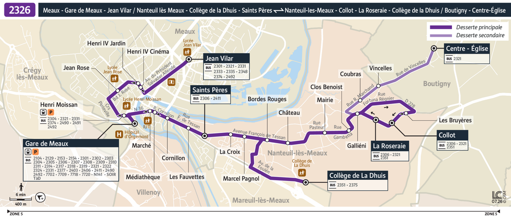 Tracé de la ligne de Bus 2326