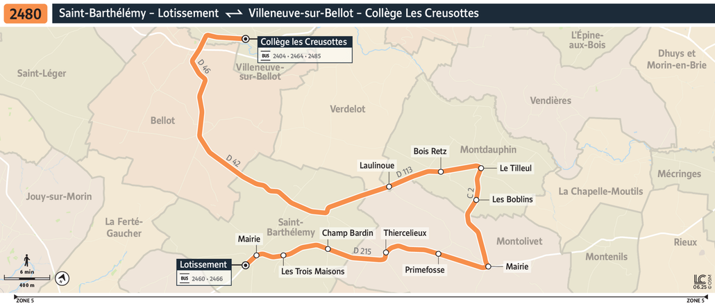 Tracé de la ligne de Bus 2480