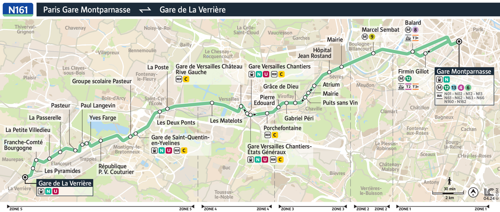 Tracé de la ligne de Noctilien N161