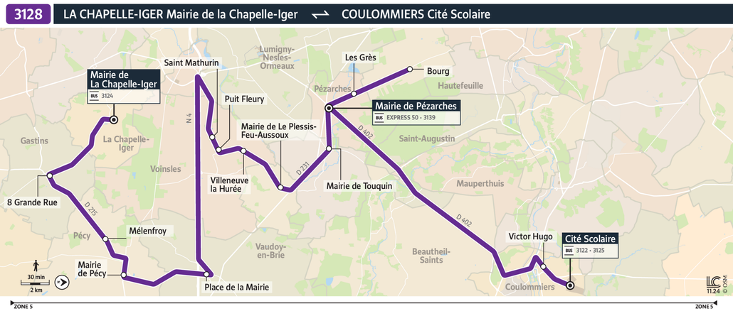 Tracé de la ligne de Bus 3128