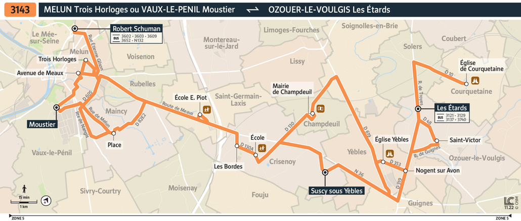 Tracé de la ligne de Bus 3143
