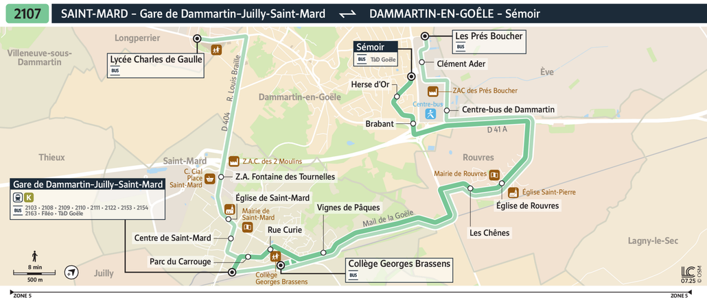 Tracé de la ligne de Bus 2107