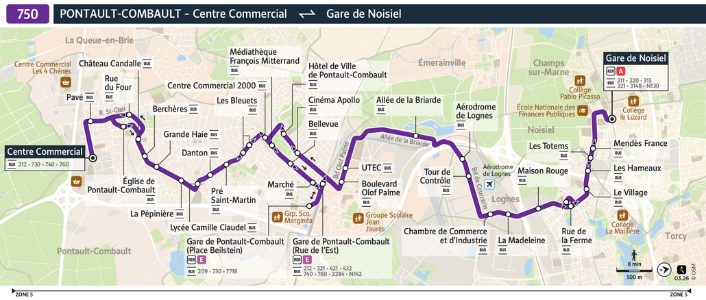 Tracé de la ligne de Bus 750