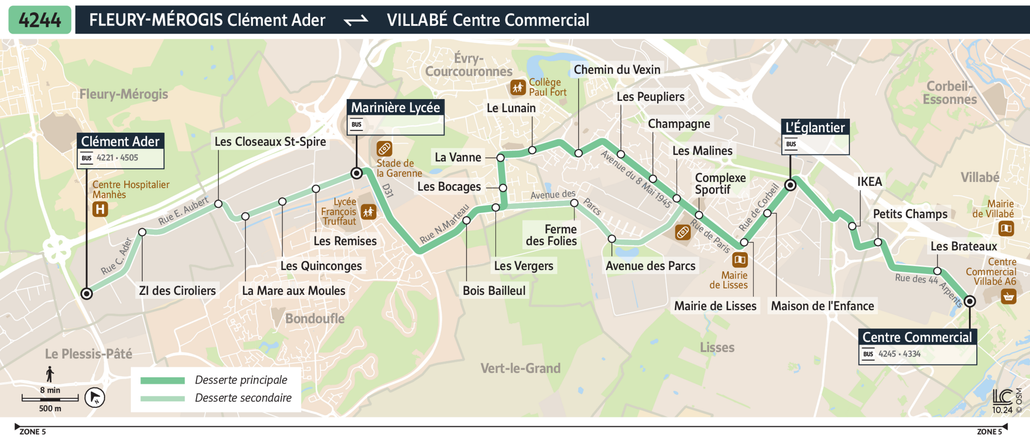 Tracé de la ligne de Bus 4244
