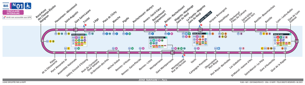 Tracé de la ligne de Noctilien N01