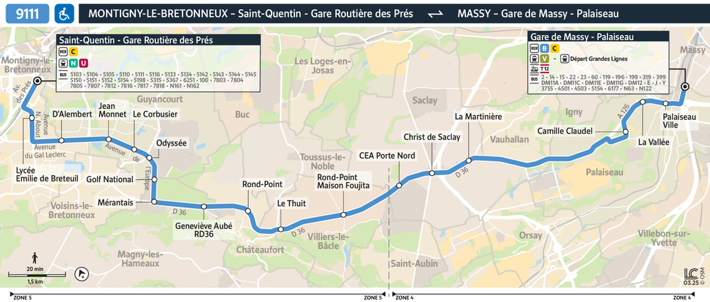 Tracé de la ligne de Bus 9111