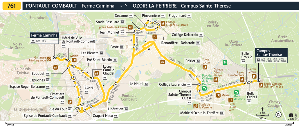 Tracé de la ligne de Bus 761
