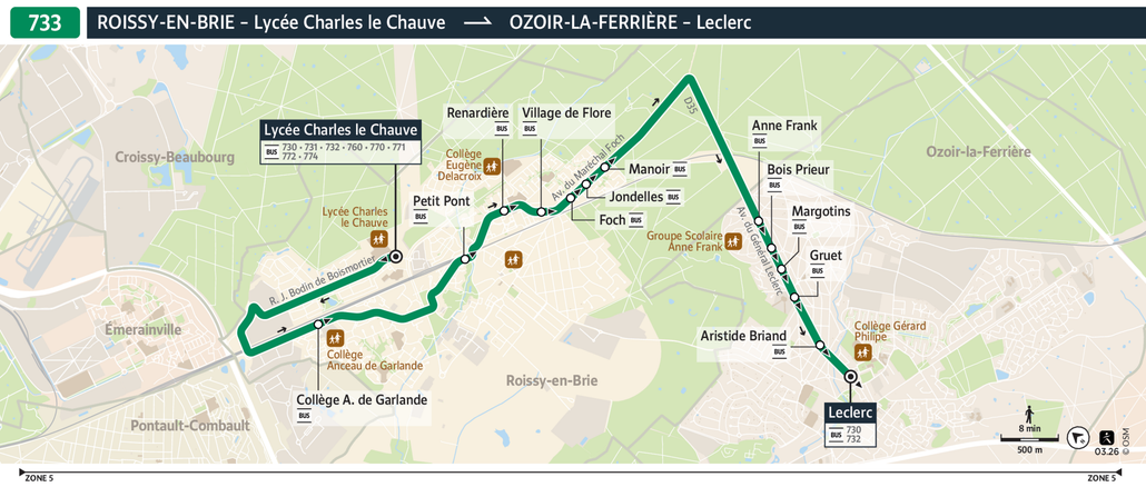 Tracé de la ligne de Bus 733