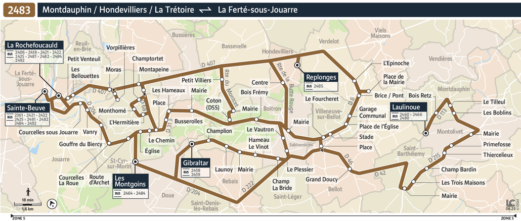 Tracé de la ligne de Bus 2483