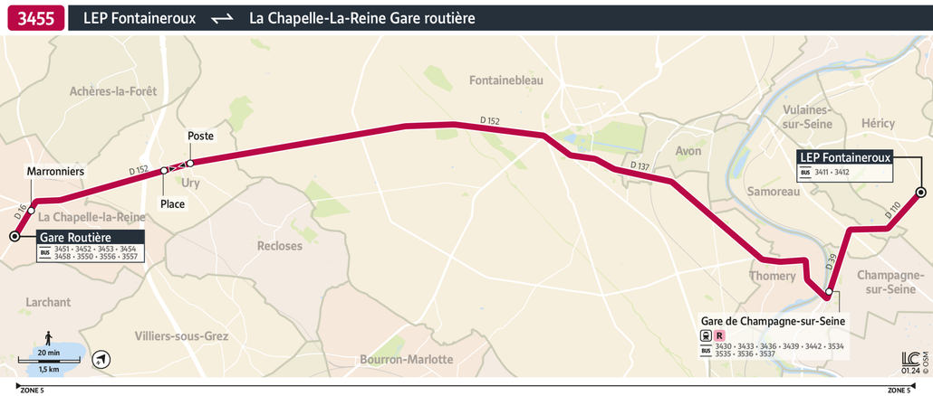Tracé de la ligne de Bus 3455