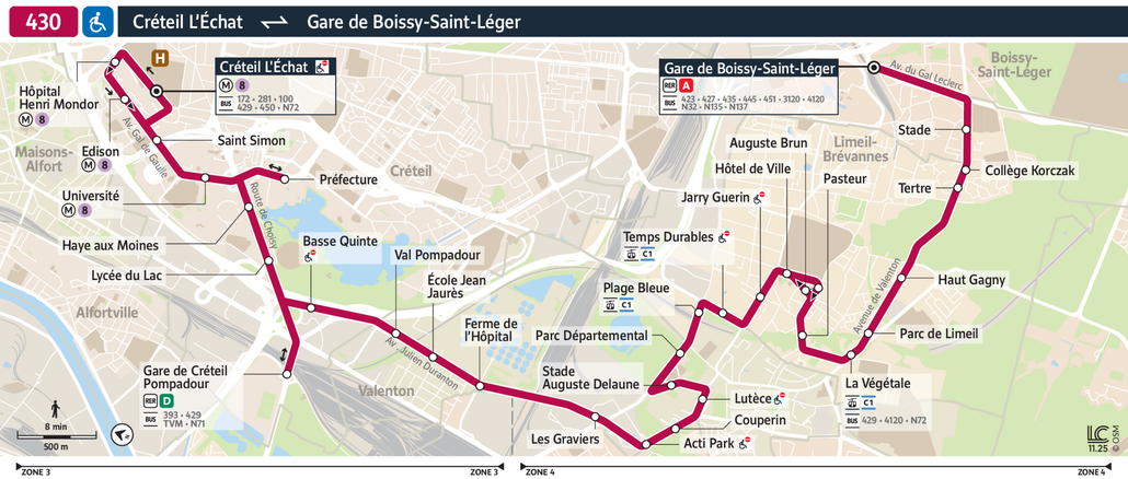 Tracé de la ligne de Bus 430