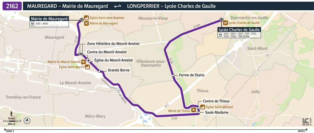 Tracé de la ligne de Bus 2162