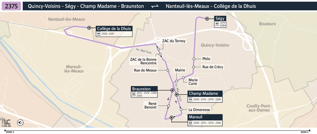 Tracé de la ligne de Bus 2375