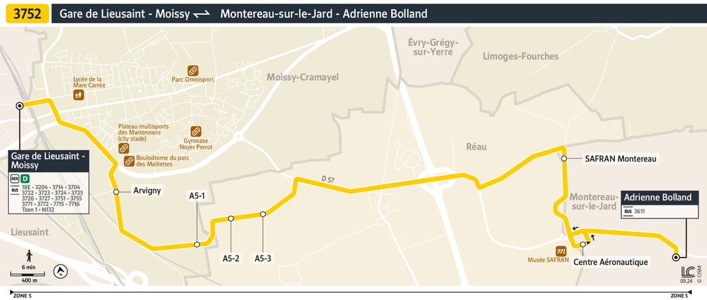 Tracé de la ligne de Bus 3752