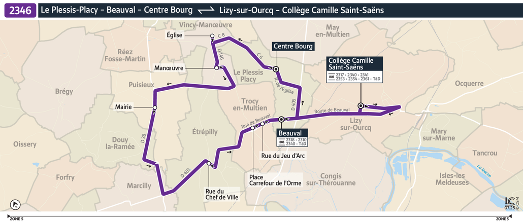 Tracé de la ligne de Bus 2346