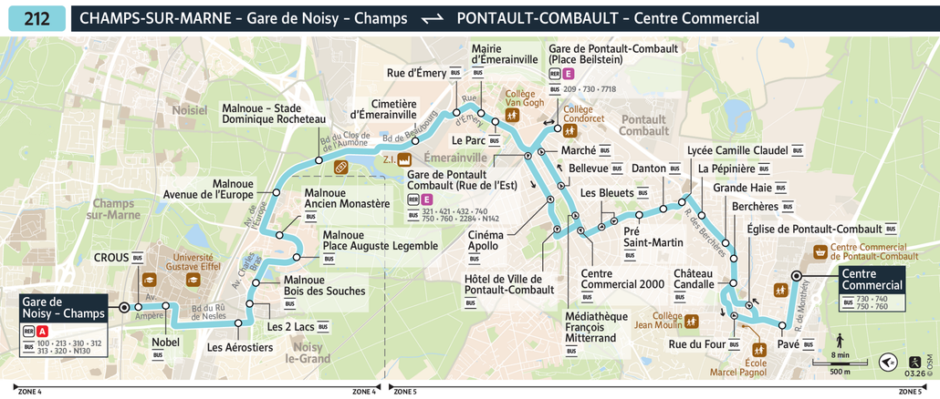 Tracé de la ligne de Bus 212