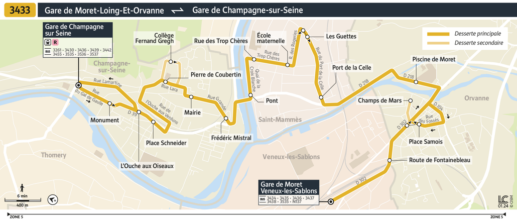 Tracé de la ligne de Bus 3433