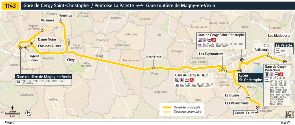 Tracé de la ligne de Bus 1143