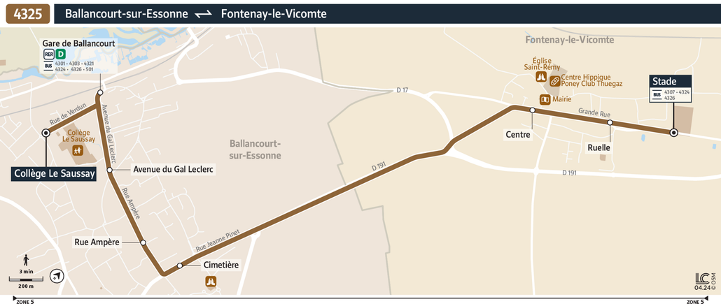 Tracé de la ligne de Bus 4325