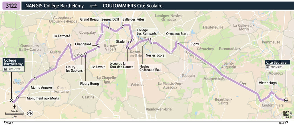 Tracé de la ligne de Bus 3122