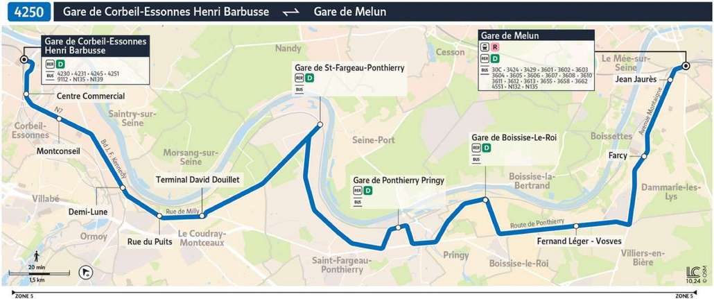Tracé de la ligne de Bus 4250