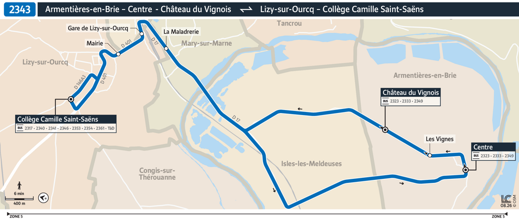 Tracé de la ligne de Bus 2343