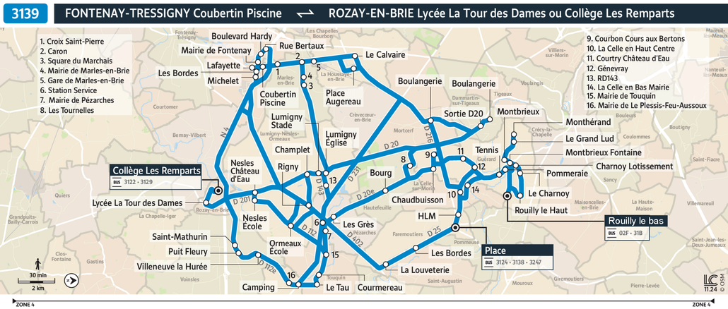Tracé de la ligne de Bus 3139