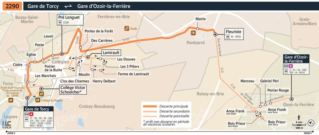 Tracé de la ligne de Bus 2290