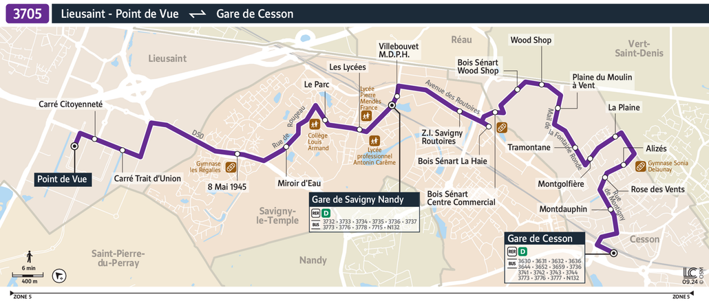 Tracé de la ligne de Bus 3705
