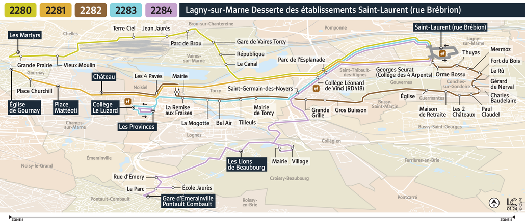 Tracé de la ligne de Bus 2282