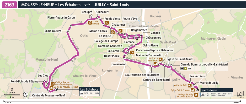 Tracé de la ligne de Bus 2163