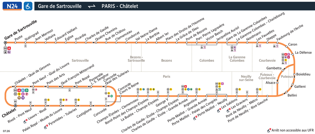 Tracé de la ligne de Noctilien N24