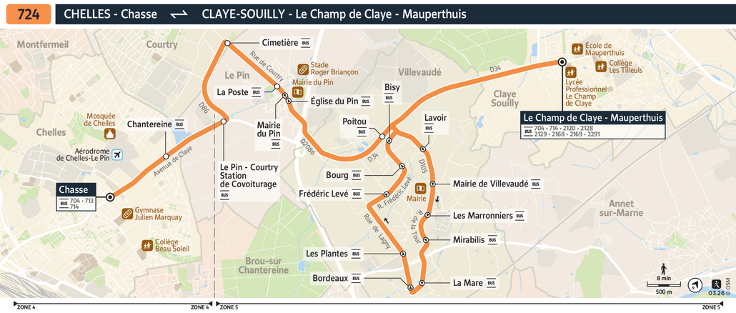 Tracé de la ligne de Bus 724