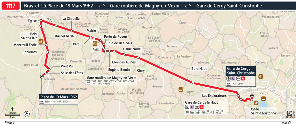 Tracé de la ligne de Bus 1117