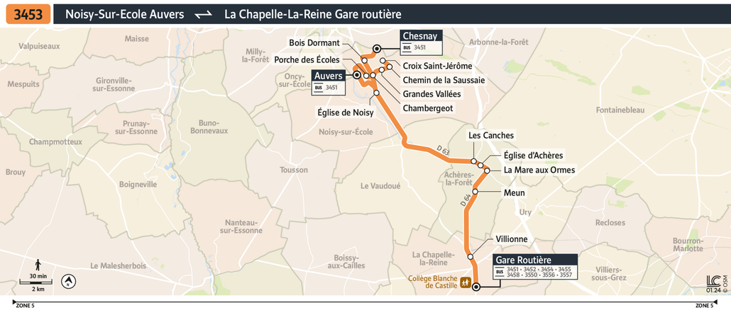 Tracé de la ligne de Bus 3453