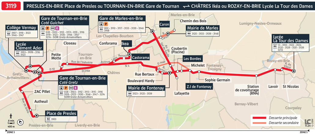 Tracé de la ligne de Bus 3119
