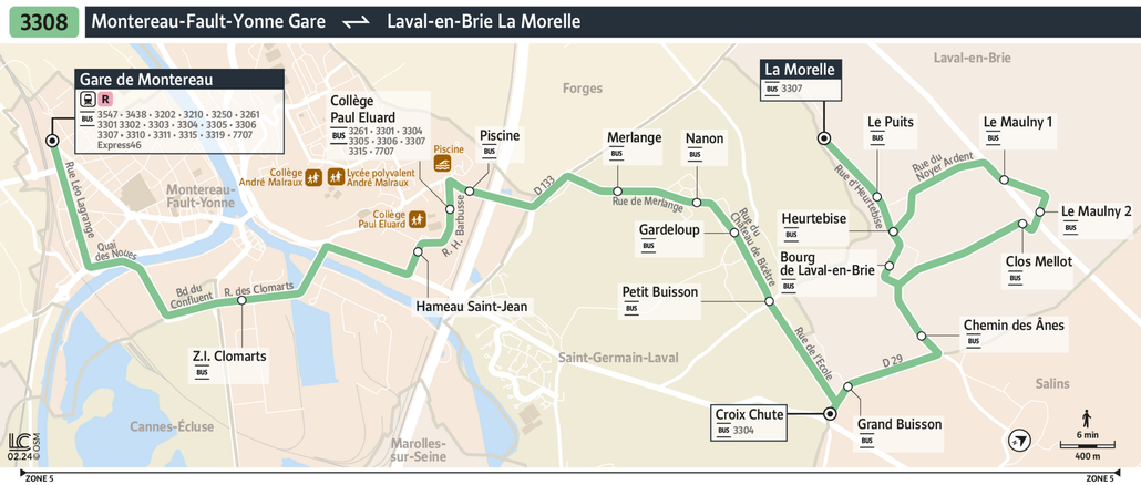 Tracé de la ligne de Bus 3308