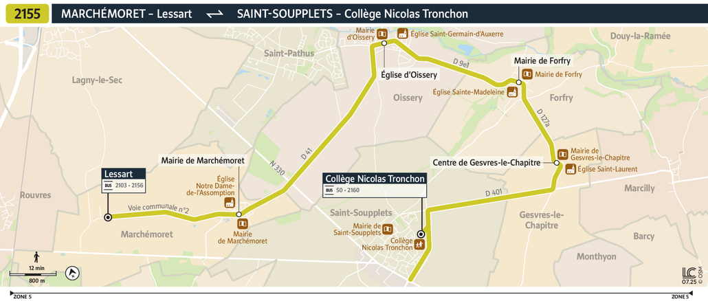 Tracé de la ligne de Bus 2155