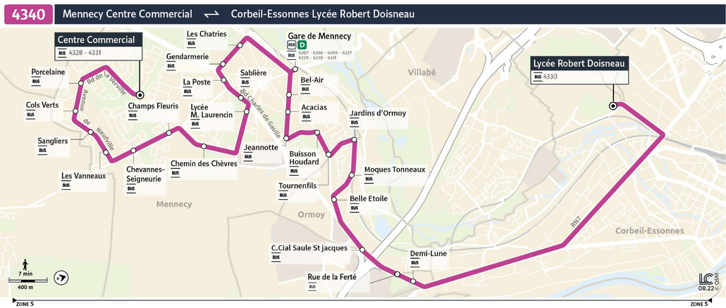 Tracé de la ligne de Bus 4340