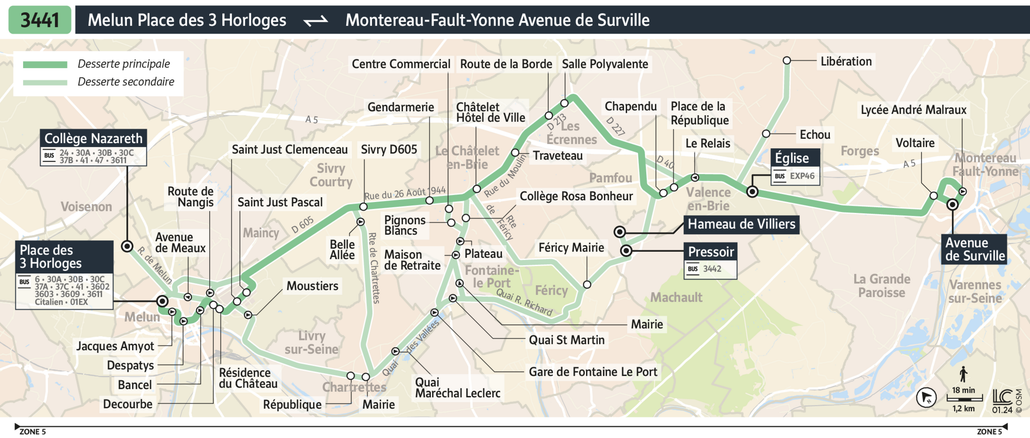 Tracé de la ligne de Bus 3441
