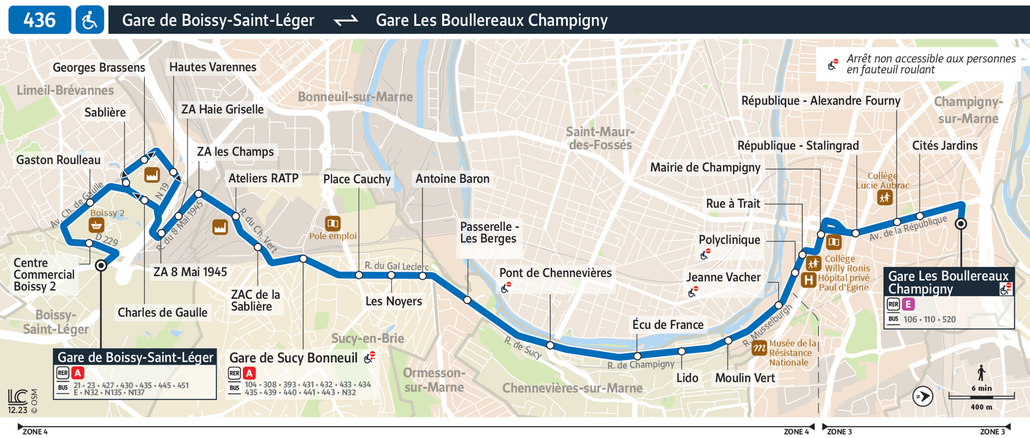 Tracé de la ligne de Bus 436