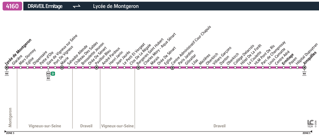 Tracé de la ligne de Bus 4160