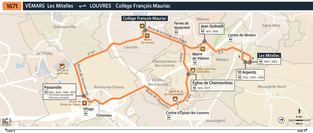 Tracé de la ligne de Bus 1671