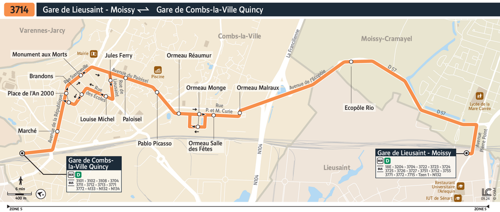 Tracé de la ligne de Bus 3714
