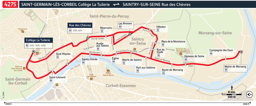 Tracé de la ligne de Bus 4275